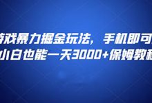 游戏暴力摒金玩法，小白也能一天3000